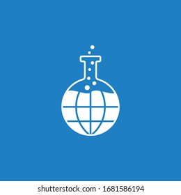 abstract graphic vector illustration of a globe and a laboratory flask