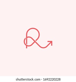 Abstract graphic vector illustration of the letter R with loop and arrow elements