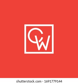 Ilustración vectorial gráfica abstracta de dos letras C y W en un marco cuadrado