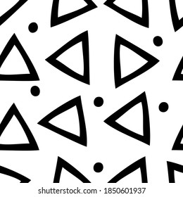 Abstract graphic vector seamless pattern with simple randomly located rounded spots lines and dots. Can be used for printing on fabrics for shirts or blouses or as a background.