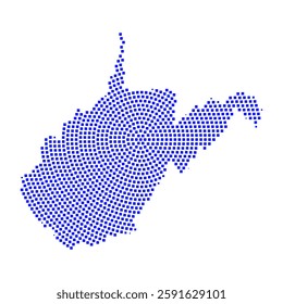 Abstract graphic West Virginia map from pixel blue on a white background. Vector illustration.