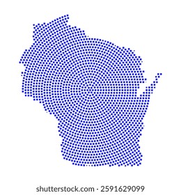 Abstract graphic Wisconsin map from pixel blue on a white background. Vector illustration.