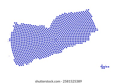 Abstract graphic Yemen map from pixel blue on a white background. Vector illustration.