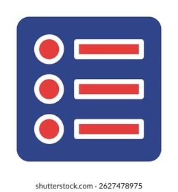 Abstracte grafische weergave van het lijstpictogram met cirkelvormige elementen in de buurt van rechthoekige vormen, handig voor webtoepassingen en presentaties.
