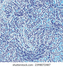 Abstract graphics in blue tones and white, specks, curls, meanders, effects and natural elements. Nature art background. Vector seamless.