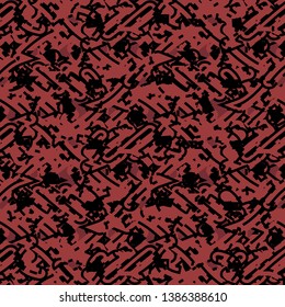 Abstract graphics with a broken line and some doodles on a red background. Textile pattern. Vector illustration.