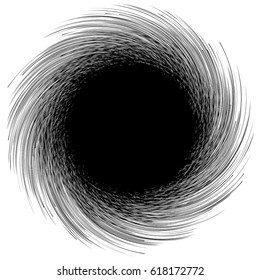 Abstract graphics with circular spiral distortion. Pattern of rotating radial lines. Grungy swirl shape