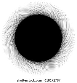 Abstract graphics with circular spiral distortion. Pattern of rotating radial lines. Grungy swirl shape