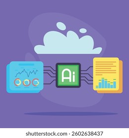 Abstract graphics illustrating how artificial intelligence processing data. Analytics and information flow, technologys role in handling information concept