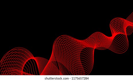 Abstract graphics red line wave on black background 