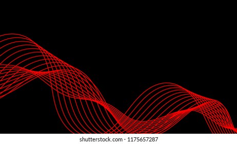 Abstract graphics red line wave on black background 