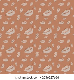 Abstract graphics seamless of big and small the old leaf on brown  background. Dead brown leaves falling in autumn pattern .Vector design creative for fabric, wrapping, textile, wallpaper,apparel.