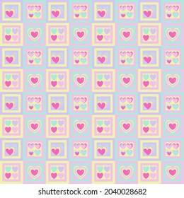 Abstract graphics seamless of colorful heart in square wheel in pastel tone. Vector beautiful heart pattern design for decorating , fabric, wrapping, textile, wallpaper, apparel for Valentine’s Day 