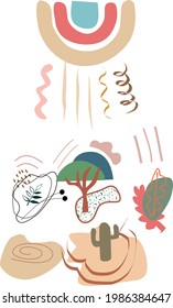 Abstract graphics summer background set. Modern geometric vector layouts with hand drawn organic shapes and textures.Trendy design for social media marketing,digital post,prints,banners.