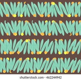 Abstract grass with colorful dots design on brown background pattern seamless backdrop wallpaper. Vector image 