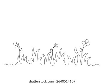 Abstract grass, lawn, and flowers. continuous single one line art drawing sketch, logo