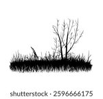 abstract grass and tree. hand drawing. Not AI Vector illustration.