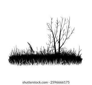 abstract grass and tree. hand drawing. Not AI Vector illustration.