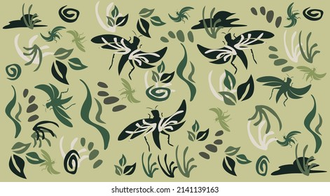 Abstract Grasshopper pattern. Creative collage contemporary seamless pattern. Natural colors...