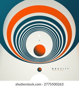 Abstract gravity concept showing pull, tension, and momentum as elements flow toward a center, transforming chaos into structured balance and direction.