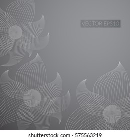 Abstract gray background with beautiful flowers of the lines. Drawing on a dark background.