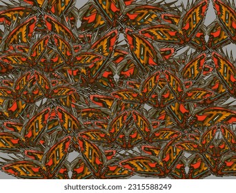 Abstract gray background with bright butterfly wings for textiles or fabrics. Ornamental motifs for fashion trends, business concepts, interior solutions, covers, scrapbooking, textures or prints
