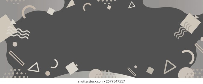 Abstract gray background with geometric shapes. The background features a smooth gray texture with gray and white elements. Memphis pattern frame background. Gray background vector.