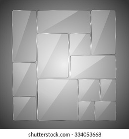 Abstract gray background with glowing glass panels, illustration. 