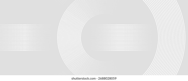 Plano de fundo cinza abstrato com círculos de linhas brancas brilhantes. Ilustração de vetor