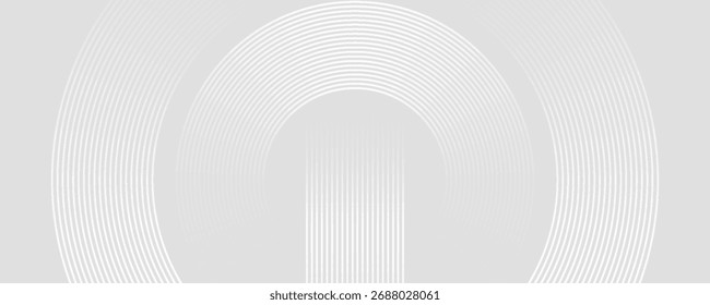 Abstract gray background with glowing white lines circles. Vector Illustration