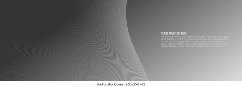 An abstract gray background image with a soft, curved line element. There is text space on the right