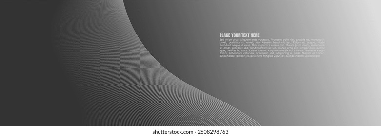 An abstract gray background image with a soft, curved line element. There is text space on the right
