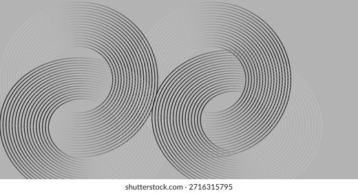Abstrakter grauer Hintergrund mit modernem glänzendem, weißem Kreis, geometrischem Linienmuster, futuristisches Technologiekonzept.
