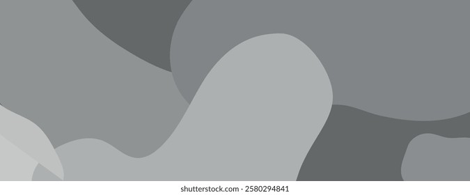 Abstract gray background with smooth, flowing shapes. The gray background features a soft, wavy texture in varying gray tones. Camouflage background vector. Gray background.