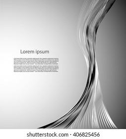 Abstract gray background with smooth lines and text