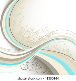 abstract gray background with wavy blue line and ornament