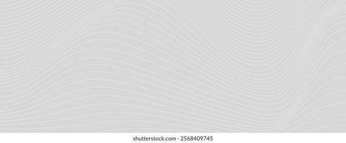 Abstract gray background with wavy lines. The gray background features a smooth, flowing texture, creating a modern, minimalist look. Digital background vector. Gray background.