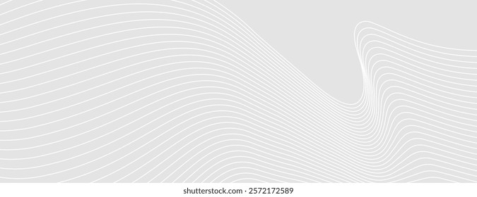 Abstract gray background with wavy lines. The background features a smooth texture. Gray color enhances the minimalist style. Modern wavy line pattern background. Gray background vector.