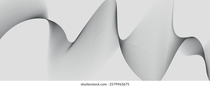 Abstract gray background with wavy lines. The background features a smooth, gray texture, creating a modern, gray aesthetic. Minimal abstract wavy gradient vector background