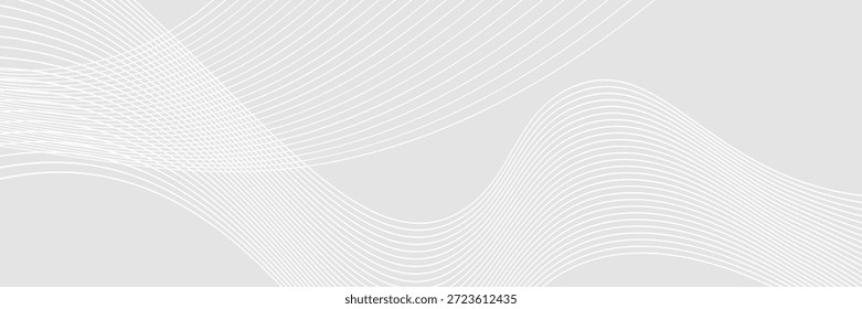 Fundo cinza abstrato com linhas onduladas. O fundo apresenta uma textura suave. A cor cinza aprimora o estilo minimalista. Fundo de padrão de linha ondulada moderno. Vetor de plano de fundo cinza.
