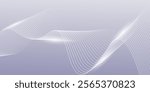 Abstract gray background with white shining curved wave lines