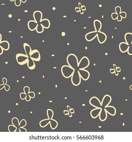 Abstract gray background with yellow flowers seamless