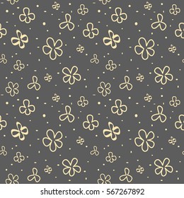 Abstract gray background with yellow flowers seamless