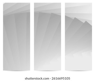 Abstract gray banner background, with a series of overlapping rectangles arranged in a radial fan pattern. The gray gradient shading provides a sense of depth.