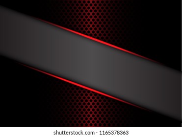 Abstract gray banner red metallic line on dark metal circle mesh design modern luxury futuristic background vector illustration.