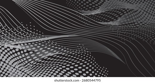 Abstractas diseño de onda gris y negro con puntos y líneas