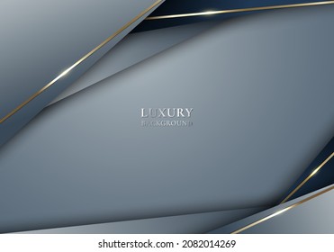 Abstrakte graue und blaue Streifen dreieckige Formen mit glänzenden goldenen Linien Hintergrund Vorlage luxuriösen Stil. Vektorgrafik