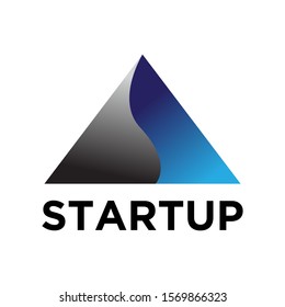 abstract gray and blue triangular illustration and word startup, vector logo template