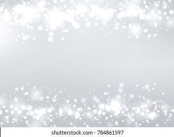 Abstract gray blurred background with bokeh and glitter header footers. Copy space. Vector illustration