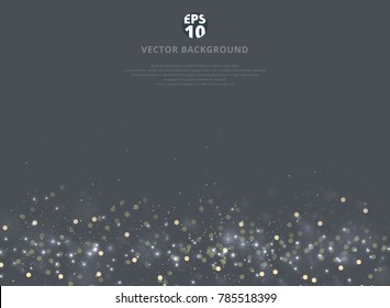 Abstract gray blurred background with bokeh and gold glitter footer. Copy space. Vector illustration